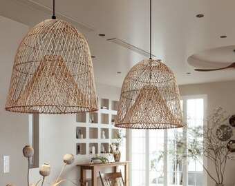 Cali Rattan Pendant Light for Living Room, Bedroom, Kitchen Island, Patio Home Decor. Sustainable Lighting for All Decor Styles