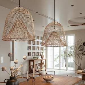 Cali Rattan Pendant Light for Living Room, Bedroom, Kitchen Island, Patio Home Decor. Sustainable Lighting for All Decor Styles