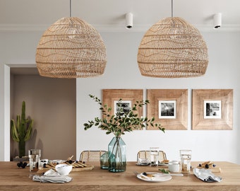 Trendy Rattan Pendant Light. Designer's Favorite. Rattan Lampshade. Bamboo Lampshade. Wicker Chandelier for Living Room, Bedroom, Kitchen