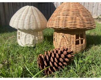 Rattan Mushroom Doll House. Wicker Play House. Rattan Ornament. Home Decor Ornament. Nursery Decor. Wicker Mushroom. Cane Mushroom