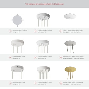 May include: A set of 10 ceiling rose kits for hanging pendant lights. The kits are made of metal and come in a variety of styles, including round, square, and cylindrical. The kits are available in white and black.