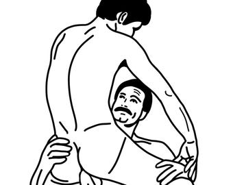 Retro Gay Lovers Print – Mid-Century Style Queer Couple Illustration