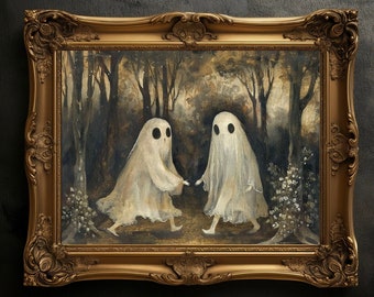 Ghosts Vintage Halloween Art Poster Print, Gothic Cottagecore Decor