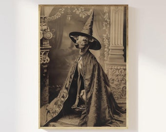 Wizard Whippet Art Poster Print: Gothic Dark Academia Decor