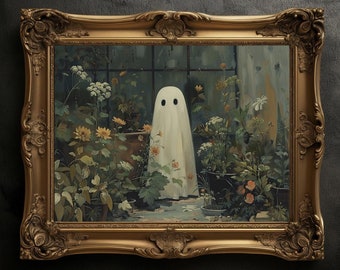 Greenhouse Ghost Art Print: Vintage Halloween, Dark Academia Poster