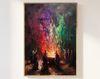 Witchcraft Summoning Print: Dark Cottagecore Halloween Oil Painting