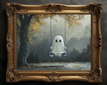 Ghost Swing Vintage Art Print: Dark Academia Halloween Decor