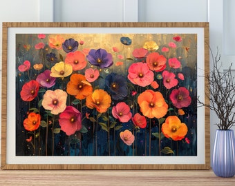 Wildflower Bloom Art Print: Mystical Midnight Floral Oil Painting