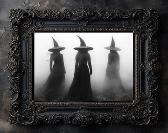 Witches in the Fog Art Print: Vintage Gothic Occult Home Decor
