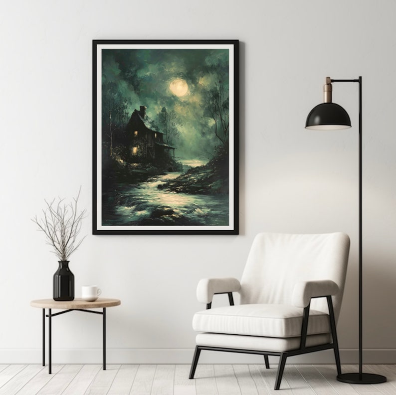 Night Witch Landscape | Dark Cottagecore Print, Moody Wall Art,moonlit ...