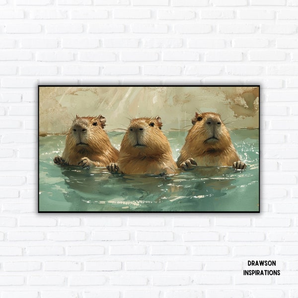 Samsung Frame TV Art, Watercolor of Three Sassy Capybara, TV Frame Art, Instant Digital Download