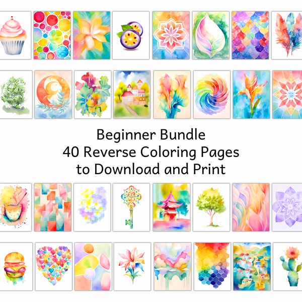 40 Beginner Friendly Reverse Coloring Pages. Ideal for Relaxation and Boosting Creativity. Instant Download PDF Reverse Coloring Book