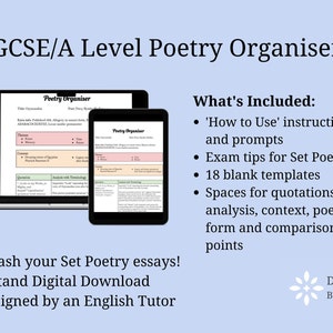 GCSE/A Level English Literature Poetry Organiser DIGITAL Template
