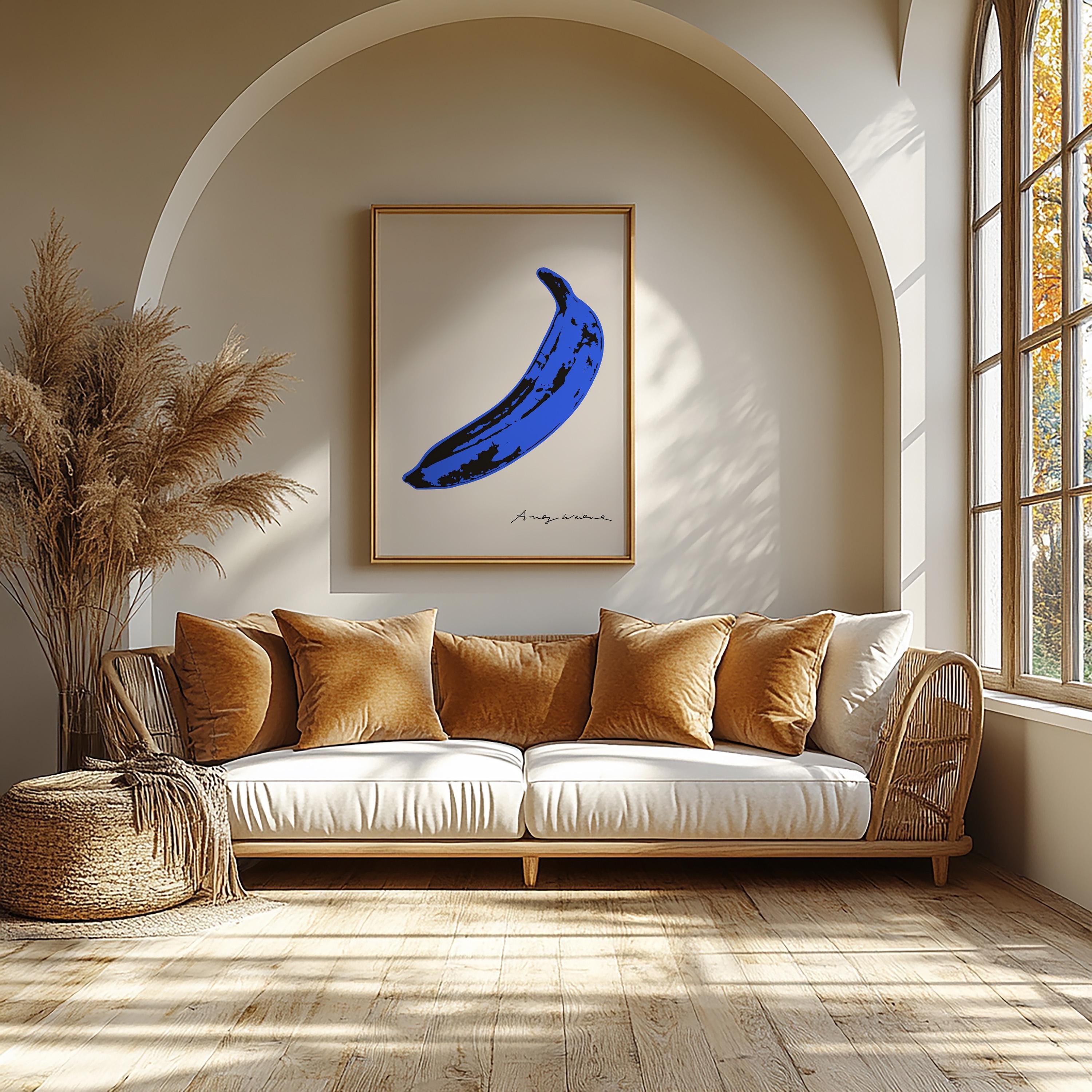 Andy Warhol Banana, Color Blue Banana Pop Art Poster Print, Velvet