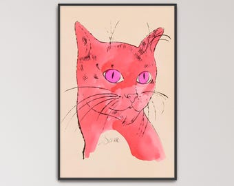 25 Cats Named Sam by Andy Warhol Poster Print | Pink Cat Art, Cat Portrait Print (B0565)
