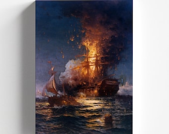 Burning of the Frigate Philadelphia in the Harbor of Tripoli by Edward Moran 1897 | Maritime Art Print (D0421)