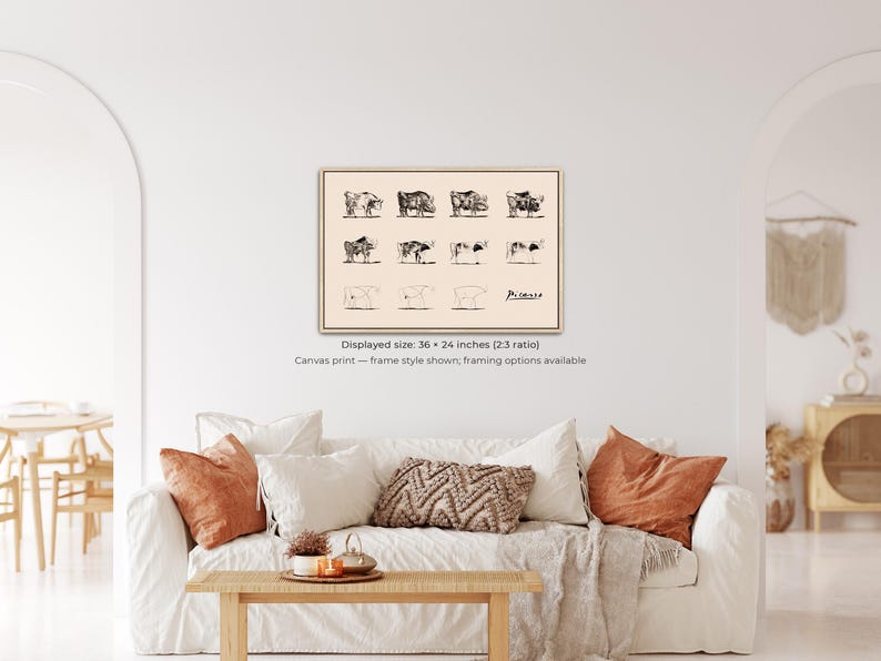 Picasso Bull Canvas Wall Art, Pablo Picasso Evolution of Bull Print, Abstract Animal Canvas Art, Modern Minimalist Wall Decor (A0085) image 2