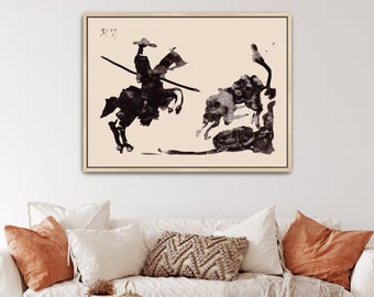 Chasing the Bull (Persiguiendo al Toro) from Toros y Toreros by Pablo Picasso Canvas Print | Bull Art, Cowboy Illustration (B0507)