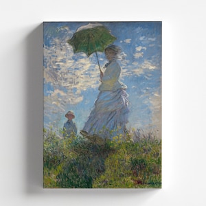 Die Spaziergange, Frau mit einem Sonnenschirm - Madame Monet und ihr Sohn von Claude Monet 1875 | Impressionismus Kunstdruck (B4143)