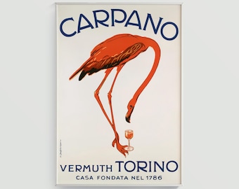 Carpano Vermouth Torino Poster, arte pubblicitaria italiana d'epoca, decorazione da parete per bar retrò, stampa da galleria per casa o cucina (A0615)