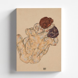 Hombre y mujer (abrazo) de Egon Schiele 1917 / Impresión de arte expresionista (D0167)
