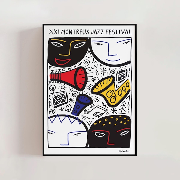 Festival de Jazz Montreux 1987 Jazzposter, François Boisrond, vintage poster jazzmuziekconcert (A0449)