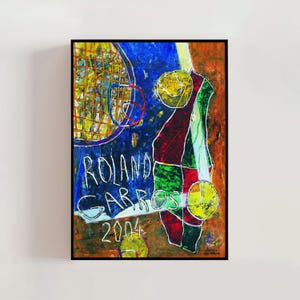 Poster Roland Garros French Open 2004, Daniel Humair, moderne Franse kunst, lithografie, tennisposter, hedendaagse muurkunst (A0375)