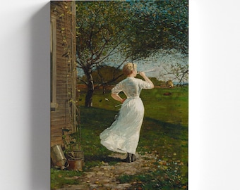 The Dinner Horn (Suonare il corno in riva al mare) di Winslow Homer 1870 / Stampa artistica americana (D1202)