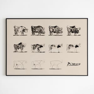 Pablo Picasso Evolution des Stiers Druck, Tierkunst Skizze, Picasso-Stier Kunst Zeichnung, berühmte Kunstdruck, moderne Galerie-Wanddekoration (A0085)
