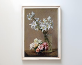 Roses and Lilies by Henri Fantin-latour 1888 | Realism Art Print