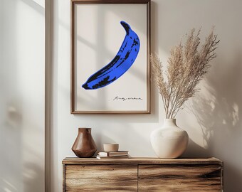 額装済/Banana/ジュールベリ ベルク/インテリア/ポスター/アート Andy Warhol Banana, Color Blue Banana Pop Art Poster Print, Velvet
