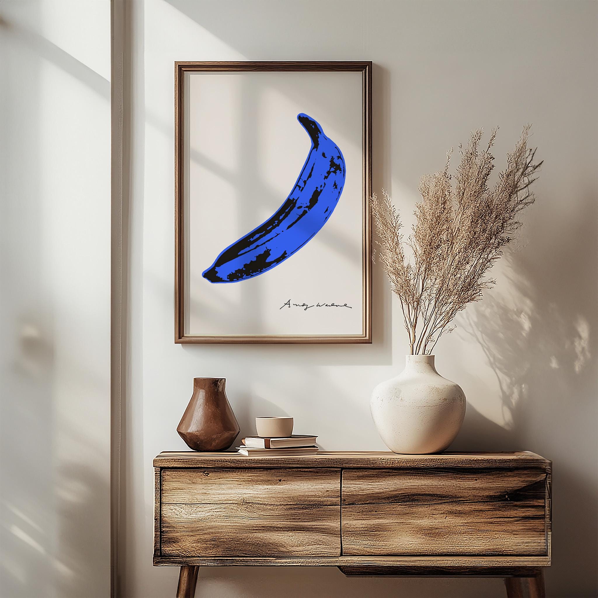 Andy Warhol Banana, Color Blue Banana Pop Art Poster Print, Velvet