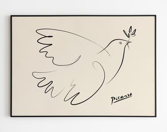 ピカソ 額装 「Blue dove with flowers」 Pablo Picasso | Blue Dove with Flowers | MutualArt