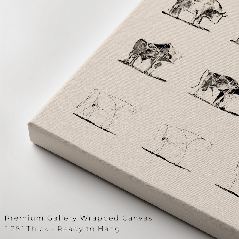 Picasso Bull Canvas Wall Art, Pablo Picasso Evolution of Bull Print, Abstract Animal Canvas Art, Modern Minimalist Wall Decor (A0085) Unframed