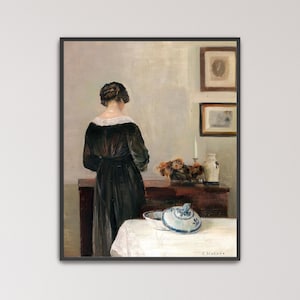Interior with the artist's wife standing at a commode by Carl Holsoe Poster Print | Interior Art, Woman In Black Dress (B0359)