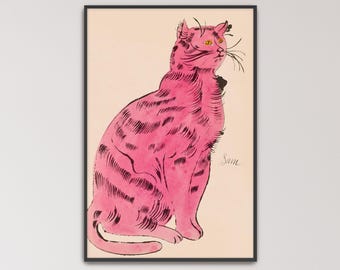 25 Cats Named Sam by Andy Warhol Poster Print | Cat Art, Pink Cat Print (B0553)