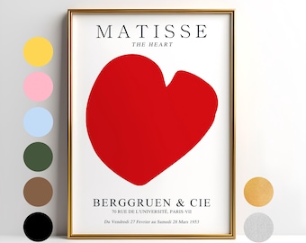 Henri Matisse Heart Print, Matisse Heart Poster, minimalistische muurkunstdruk, cadeau-idee voor woondecoratie, moderne kunst tentoonstelling poster (A0112)
