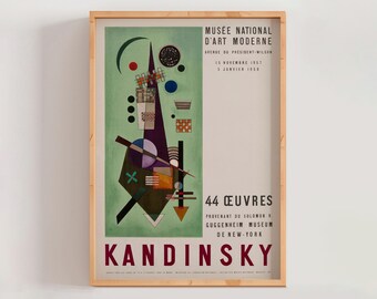Cartaz do Museu Nacional de Arte Moderna de 1957 (segundo Wassily Kandinsky, Expressionismo Abstrato, Arte Geométrica Moderna Vintage de meados do século (A0426)