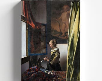 Menina lendo uma carta em uma janela aberta por Johannes Vermeer 1657 | Impressão de arte barroca (B4772)