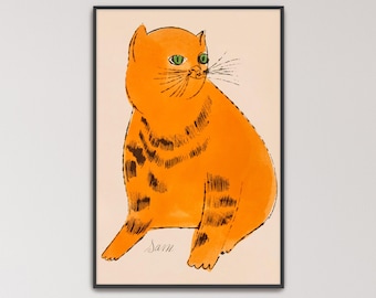 25 Cats Named Sam by Andy Warhol Poster Print | Orange Cat Print, Cat And Text Art (B0564)
