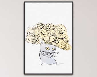 Untitled (Cat in Hat) by Andy Warhol Poster Print | Cat In Hat Print, Cat Art (B0568)