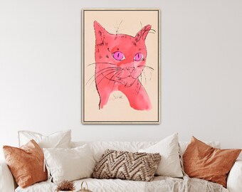 25 Cats Named Sam by Andy Warhol Canvas Print | Pink Cat Art, Cat Portrait Print (B0565)