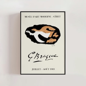 Lithograph Poster by Georges Braque, Musée D&#39;art Moderne- Céret, France, 1983, French Modern, Abstract Bird Art, Lithograph Poster (A0591)