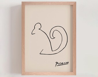 Pablo Picasso Line Art - Squirrel Poster Print | Modern Minimalist Drawing Print (A0078)