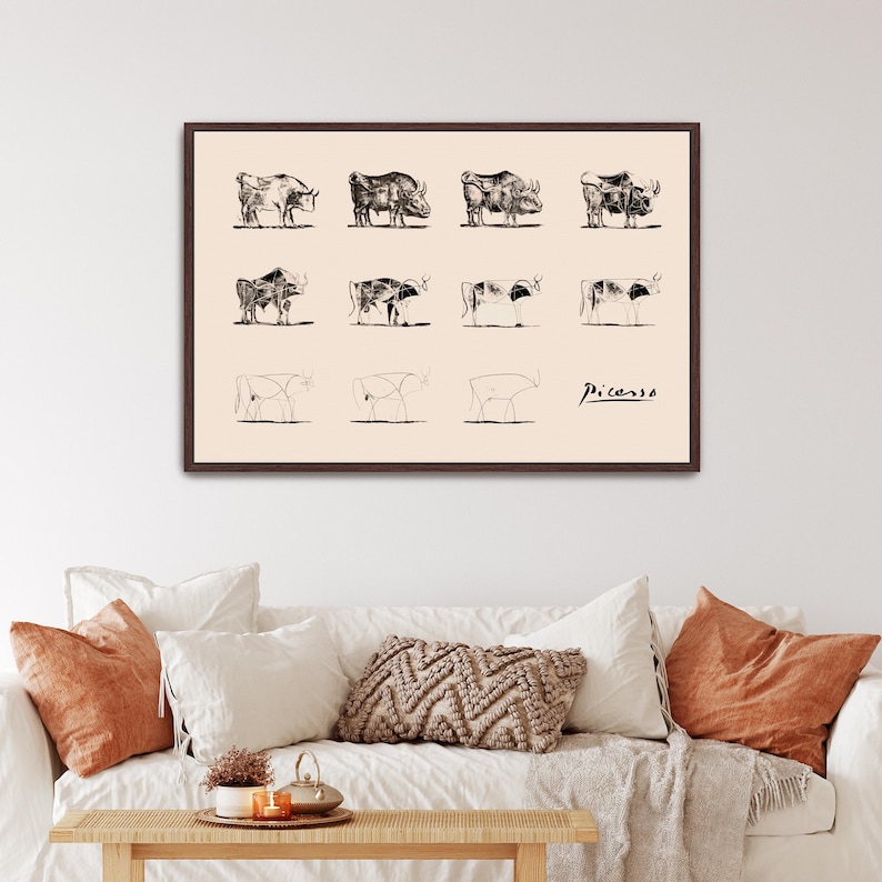 Picasso Bull Canvas Wall Art, Pablo Picasso Evolution of Bull Print, Abstract Animal Canvas Art, Modern Minimalist Wall Decor (A0085) image 1
