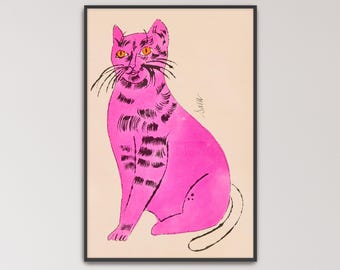 25 Cats Named Sam by Andy Warhol Poster Print | Cat Art, Pink Cat Print (B0552)