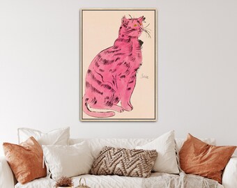 25 Cats Named Sam by Andy Warhol Canvas Print | Cat Art, Pink Cat Print (B0553)