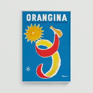Bernard Villemot Orangina 1965 Poster, Vintage French Advertising Art, Retro Wall Decor, Gallery Print for Home or Kitchen (A0609)