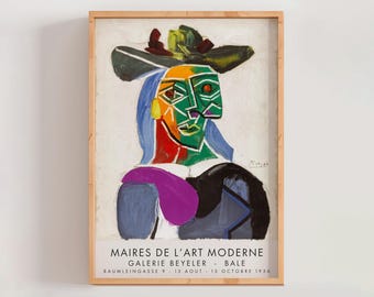 Tête de femme au Chapeau Pablo Picasso 1956 Poster, Vintage Picasso Wall Decor, Retro Wall Decor, Living Room Home Decor (A0489)