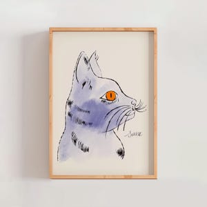 Andy Warhol Cat Name Sam Poster Print, Animal Art, Warhol Cat Art Drawing, Famous Art Print, Modern Gallery Wall Home Decor (A0059)